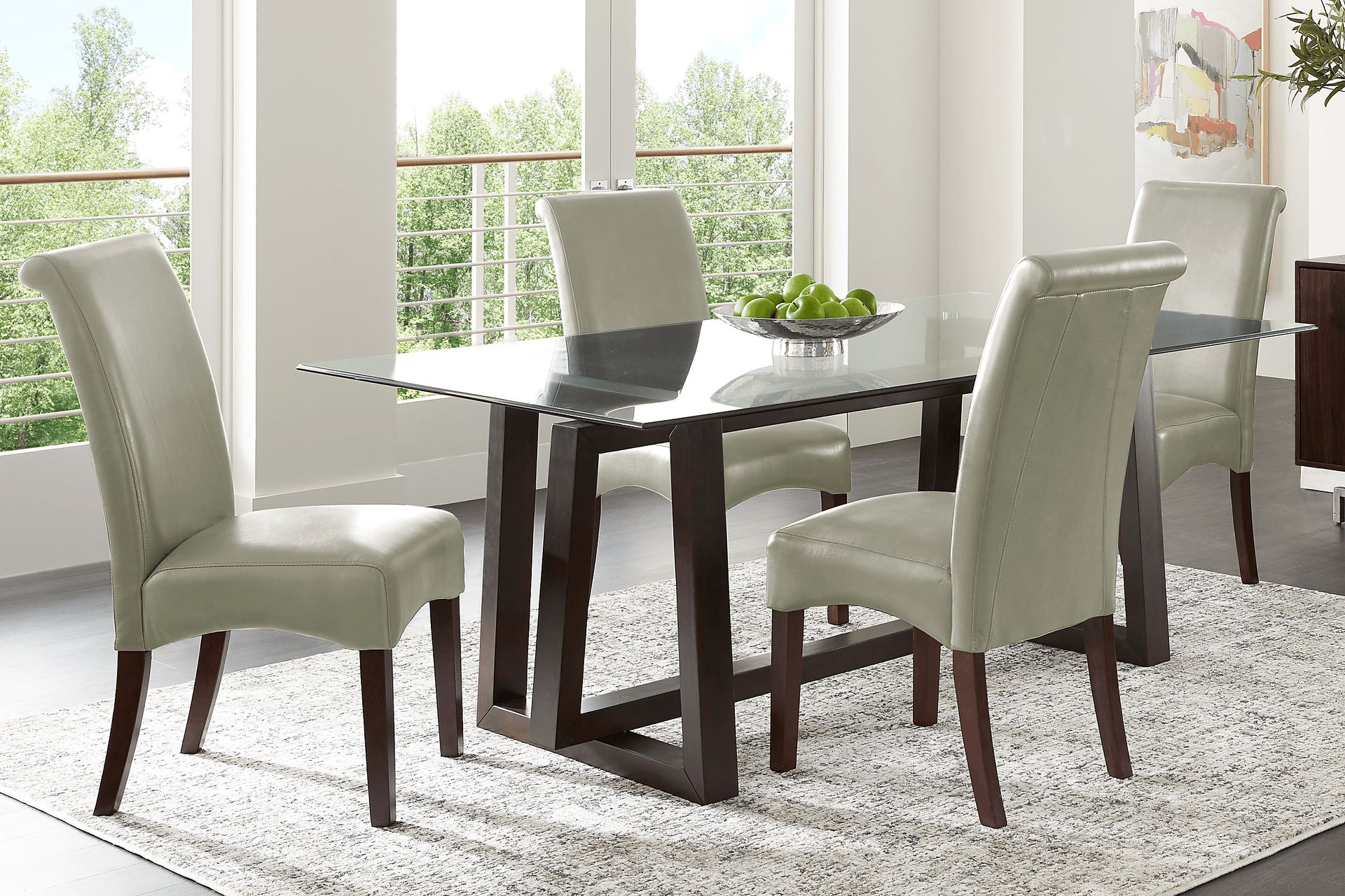 Fanmoore Espresso 5 Pc Dining Set with Green Chairs - Image 1