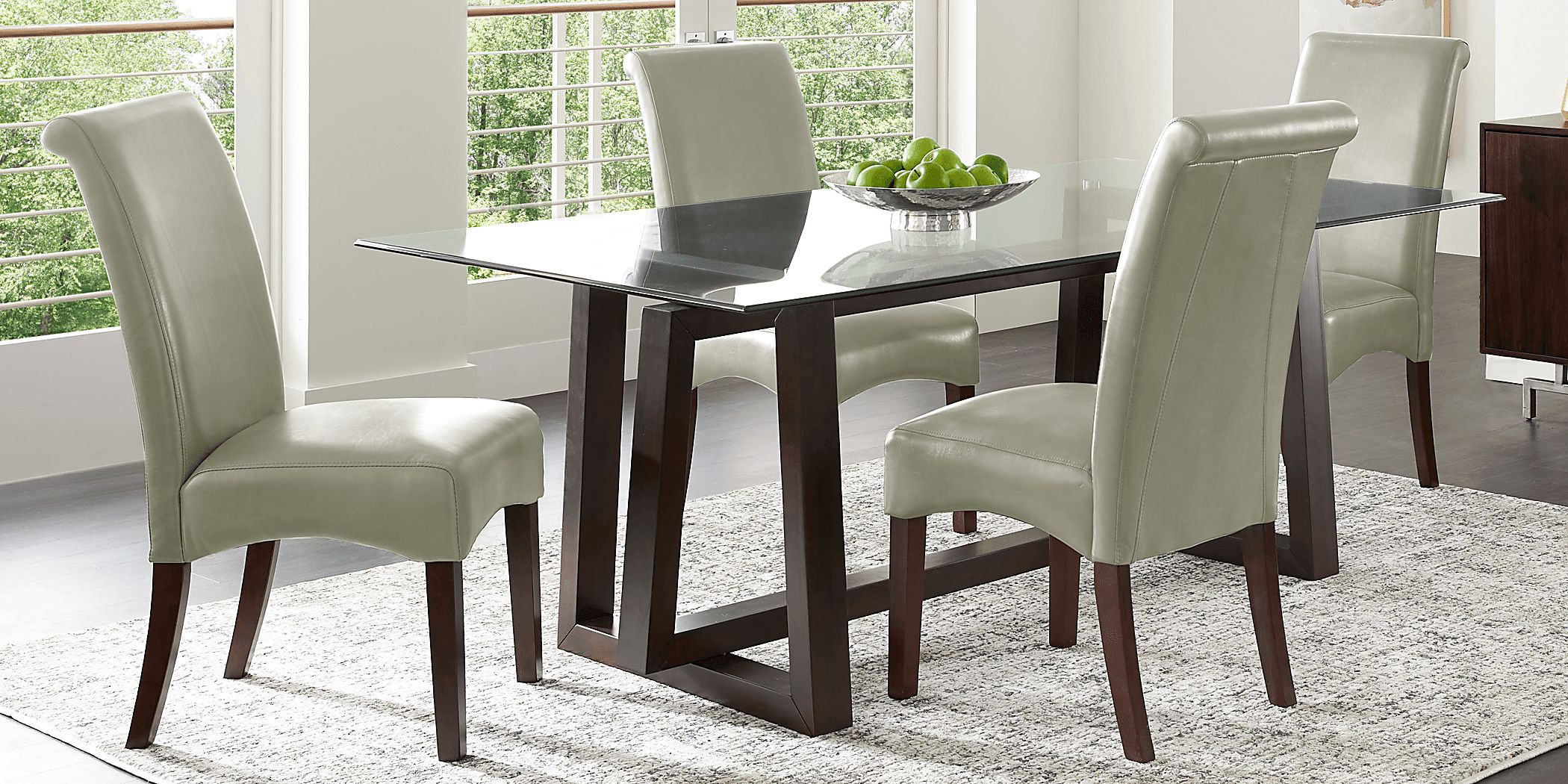 Fanmoore Espresso 5 Pc Dining Set with Green Chairs Rooms To Go