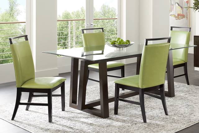 Fanmoore Espresso 5 Pc Dining Set with Green Chairs - Thumbnail - Image 1