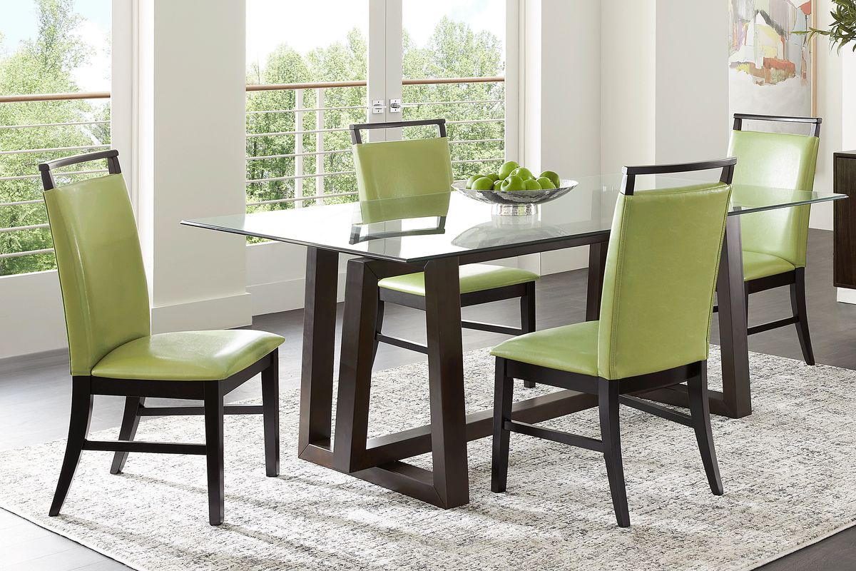 Fanmoore 5 Pc Espresso Dark Wood Green Dining Room Set With Side Chair ...