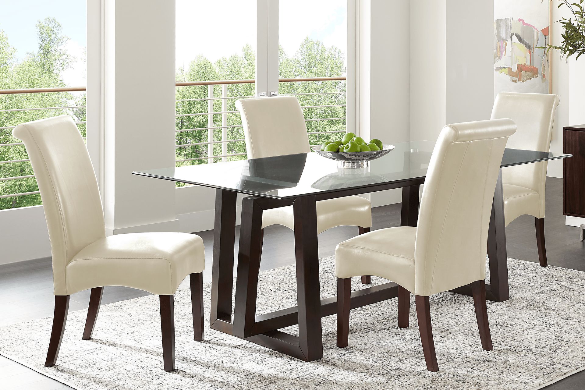 Fanmoore Espresso 5 Pc Dining Set with Ivory Chairs - Image 1
