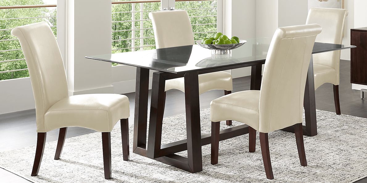 Fanmoore Espresso 5 Pc Dining Set with Ivory Chairs
