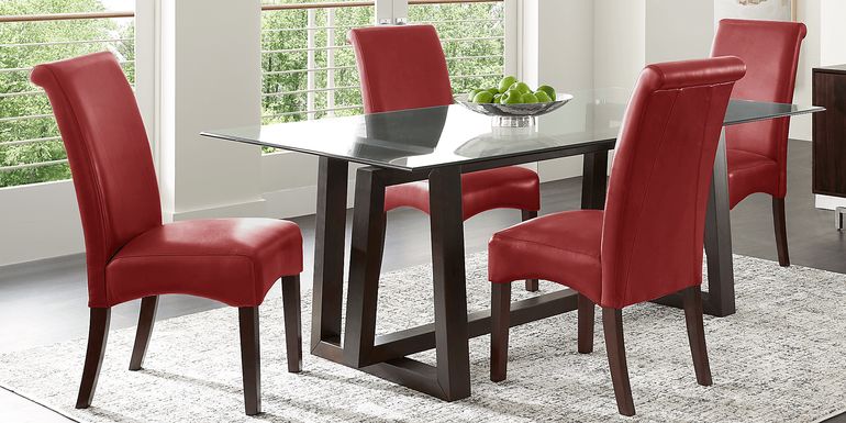 Fanmoore Espresso 5 Pc Dining Set with Red Chairs