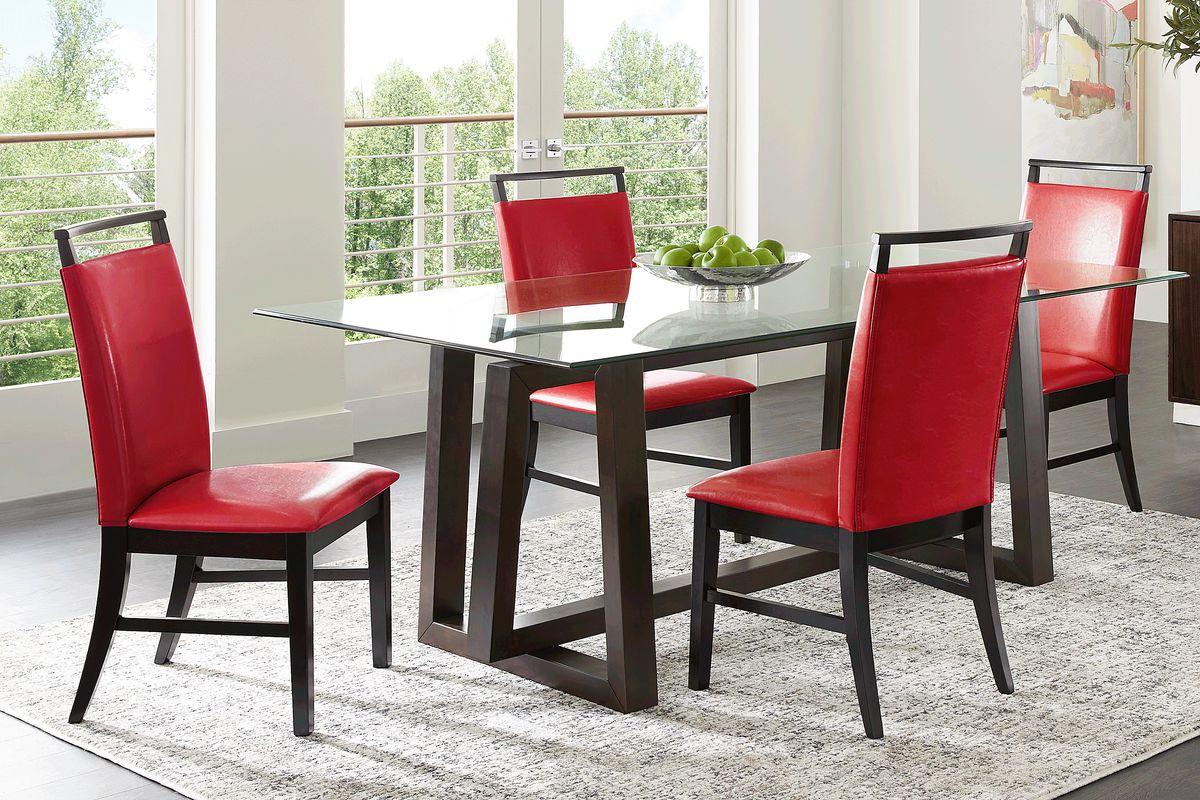 Fanmoore 5 Pc Espresso Dark Wood Red Dining Room Set With Dining Table