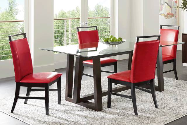 Fanmoore Espresso 5 Pc Dining Set with Red Chairs - Thumbnail - Image 1