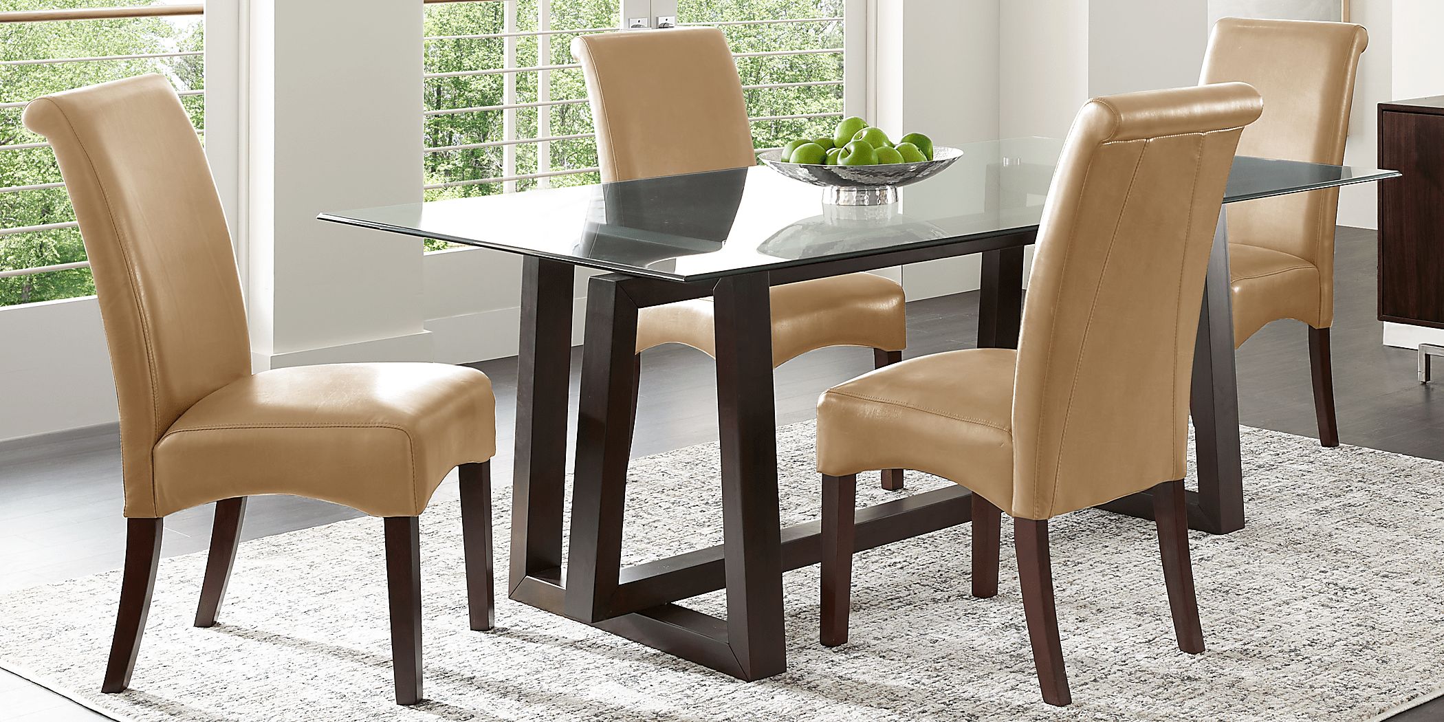 Fanmoore 5 Pc Espresso Dark Wood Tan Beige,Brown Dining Room Set With Side Chair, Dining Table
