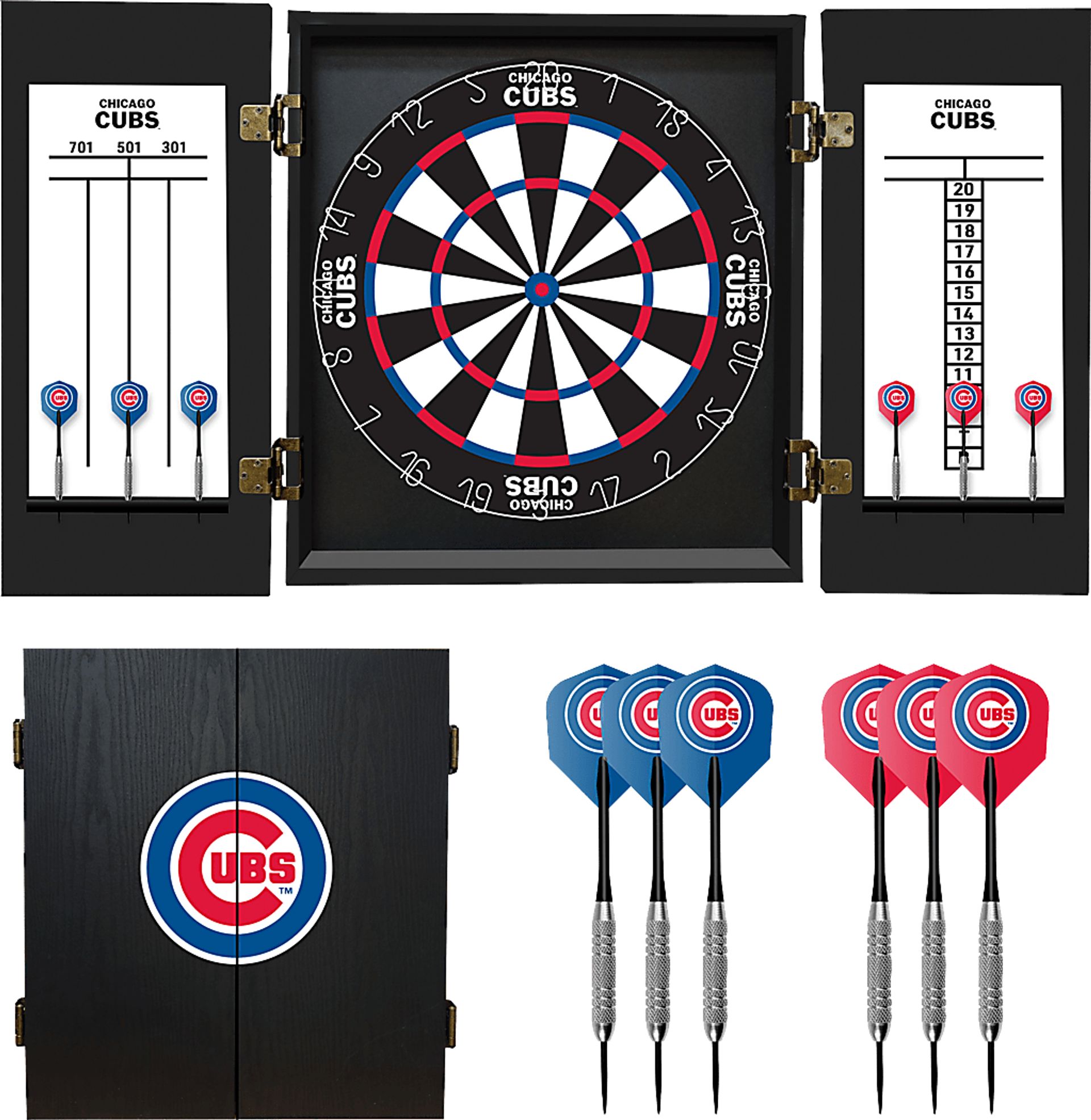 Chicago Cubs Black Dartboard Set - Image 1