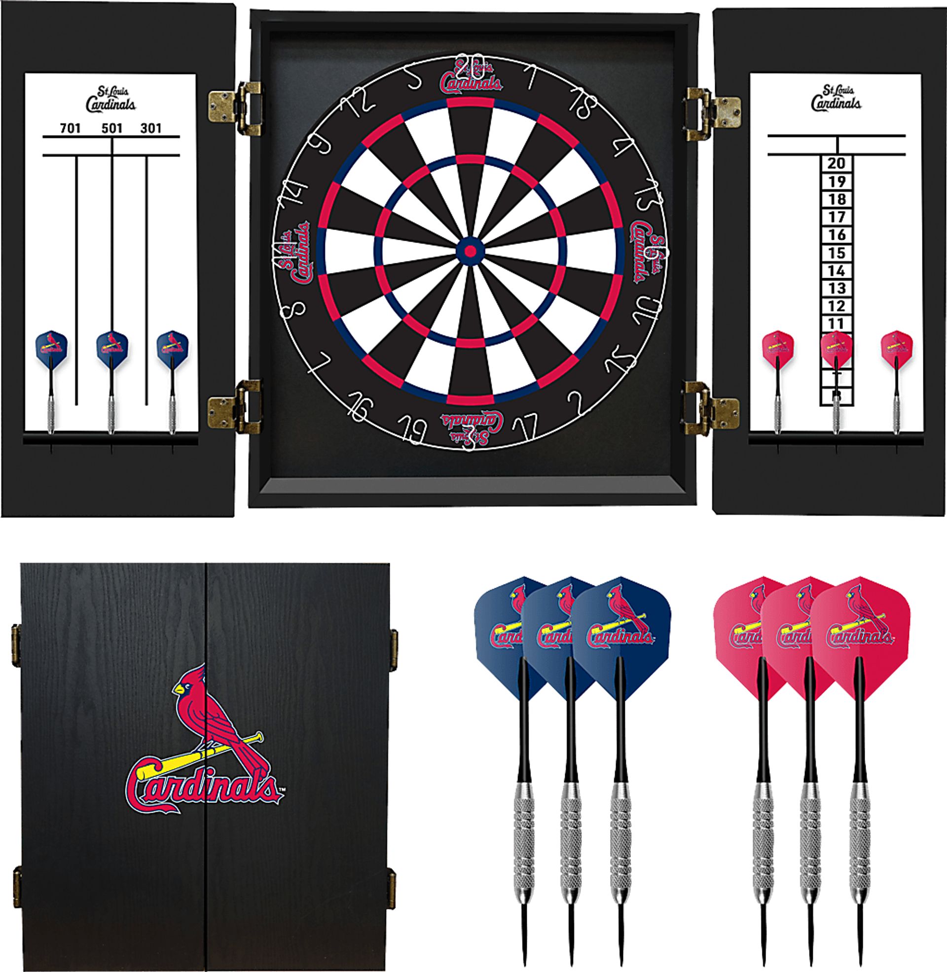 St. Louis Cardinals Black Dartboard Set - Image 1