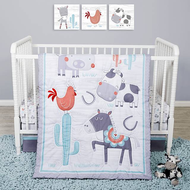 Farm Games White 4 Pc Baby Bedding Set - Thumbnail - Image 1