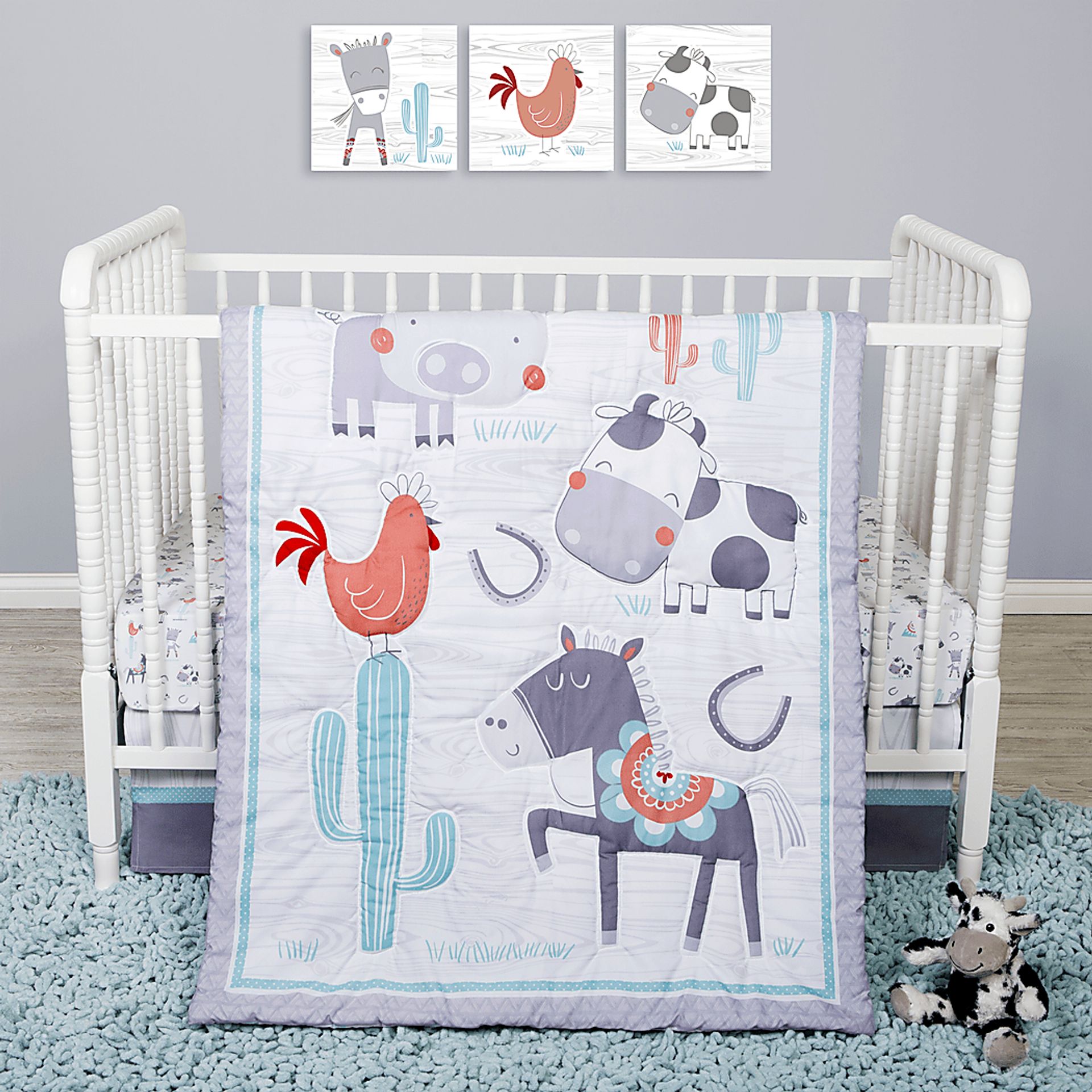 Farm Games White 4 Pc Baby Bedding Set - Image 1