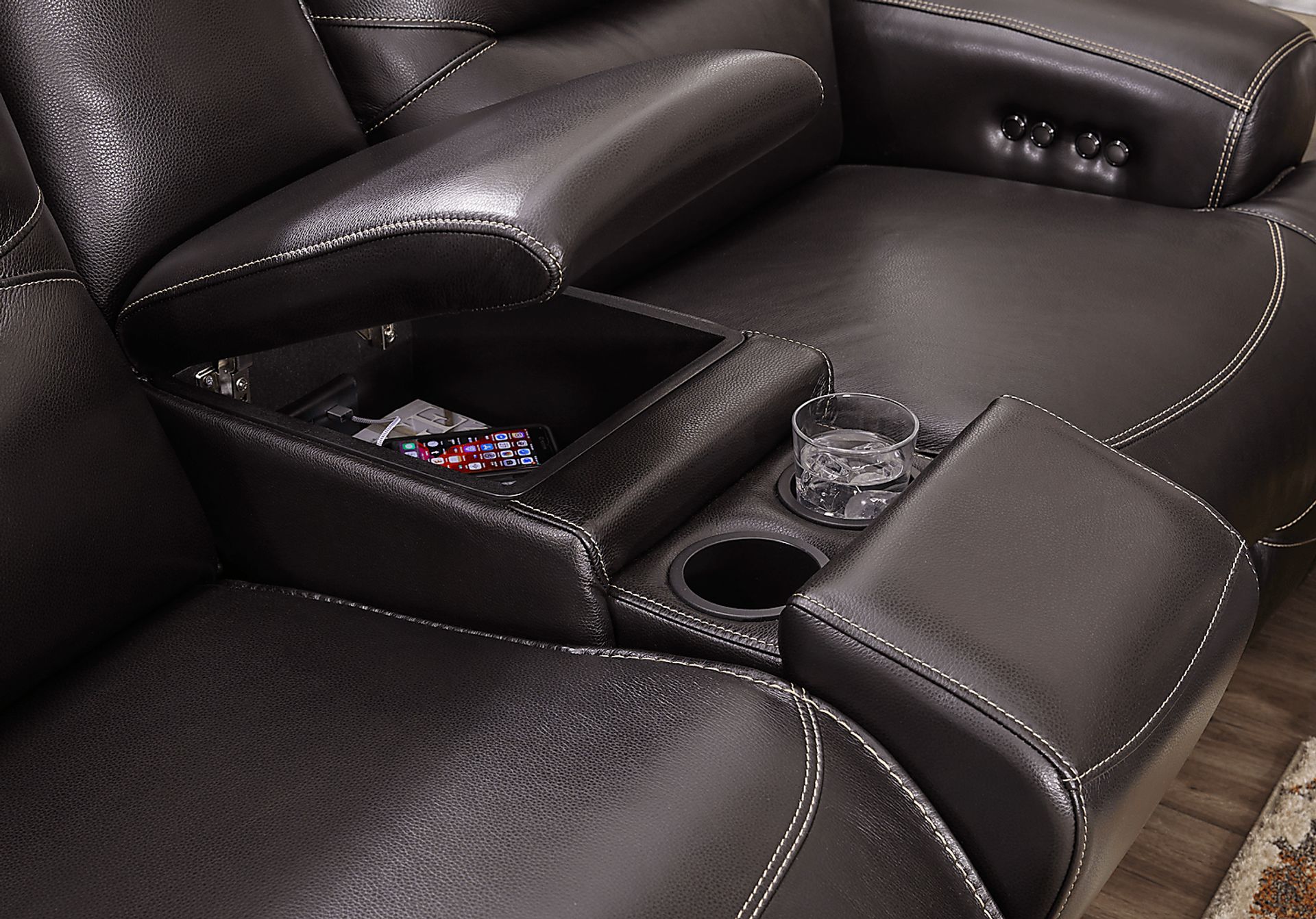 Farona Black Cherry Leather 6 Pc Dual Power Reclining Sectional Living Room - Image 7