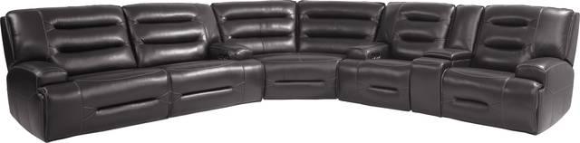 Farona Black Cherry Leather 6 Pc Dual Power Reclining Sectional Living Room - Thumbnail - Image 2