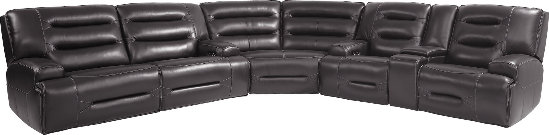 Farona Black Cherry Leather 6 Pc Dual Power Reclining Sectional Living Room - Image 2
