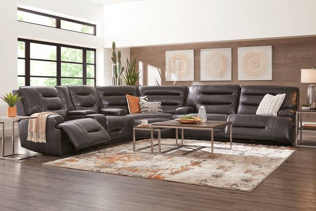 Farona Black Cherry Leather 6 Pc Dual Power Reclining Sectional Living Room - Thumbnail - Image 1