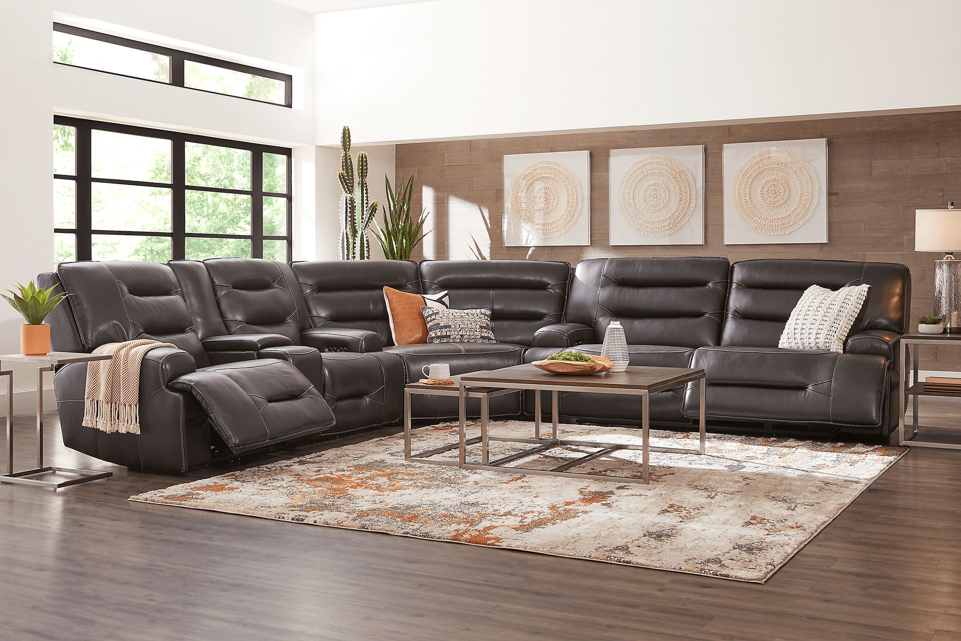 Farona Black Cherry Leather 6 Pc Dual Power Reclining Sectional Living Room - Image 1