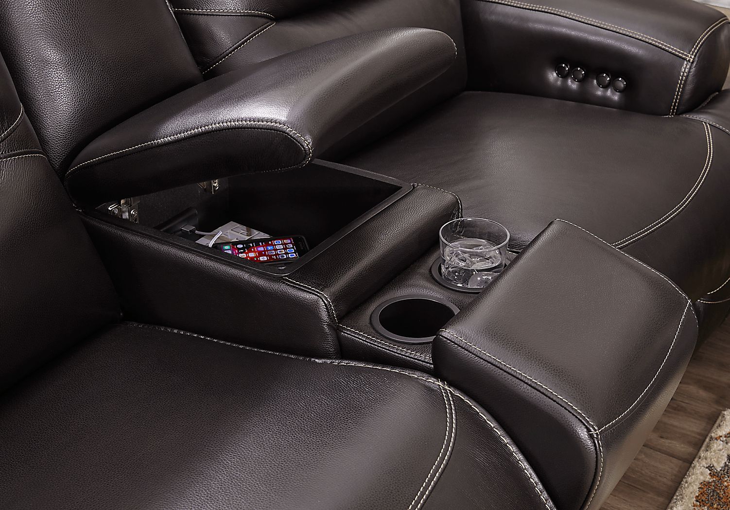 Farona Black Cherry Leather Dual Power Reclining Loveseat | Rooms