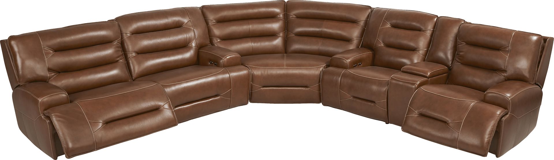 Farona Caramel Leather 6 Pc Dual Power Reclining Sectional Living Room - Image 3