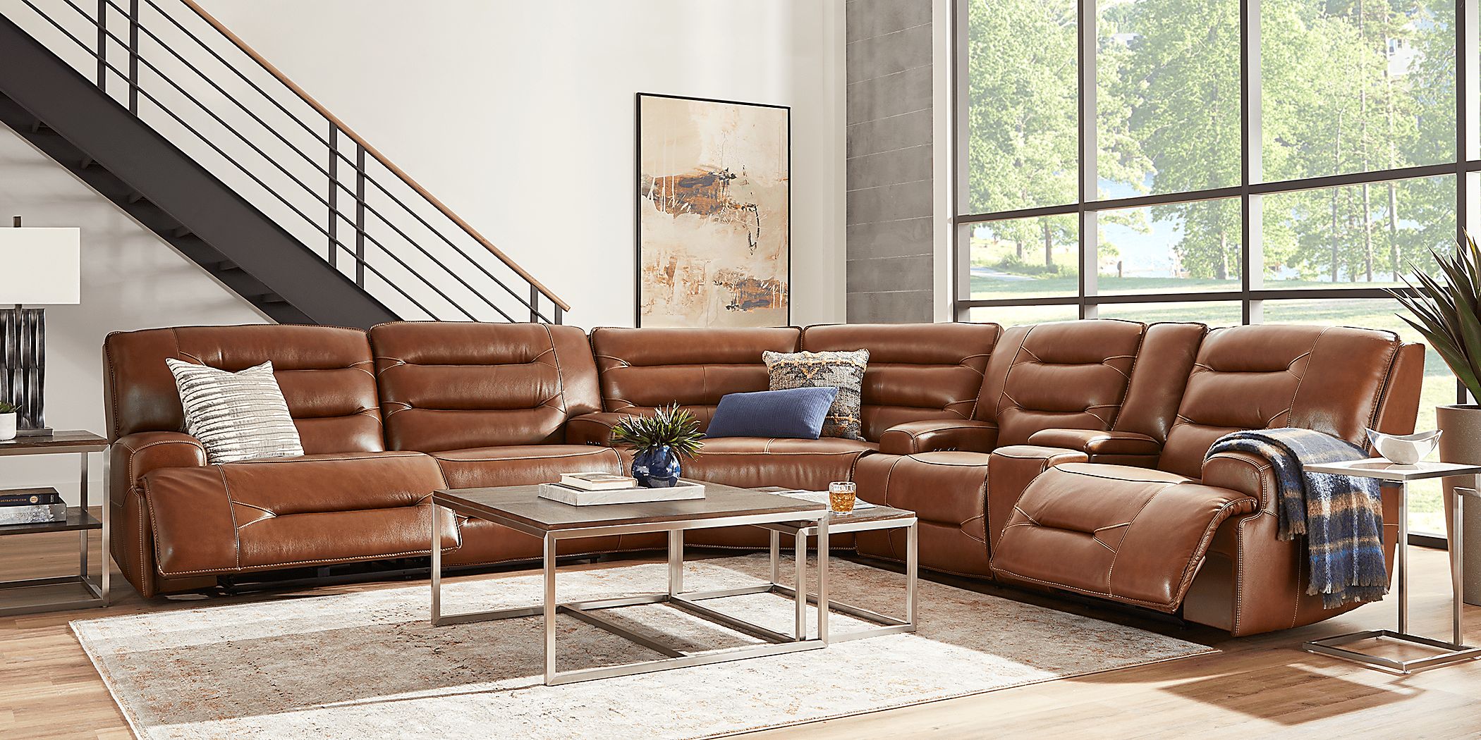 Farona Caramel Leather 3 Pc Dual Power Reclining Sectional Rooms To Go
