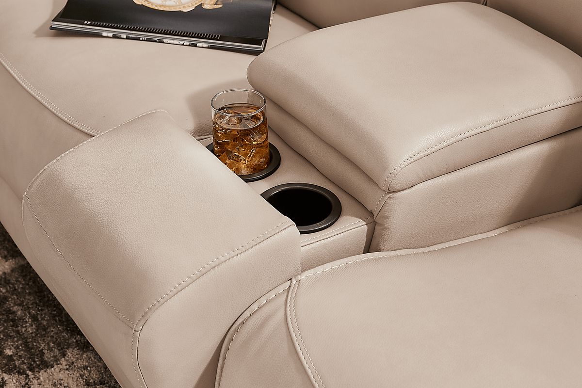 Farona Ivory Beige Leather 3 Pc Dual Power Reclining
