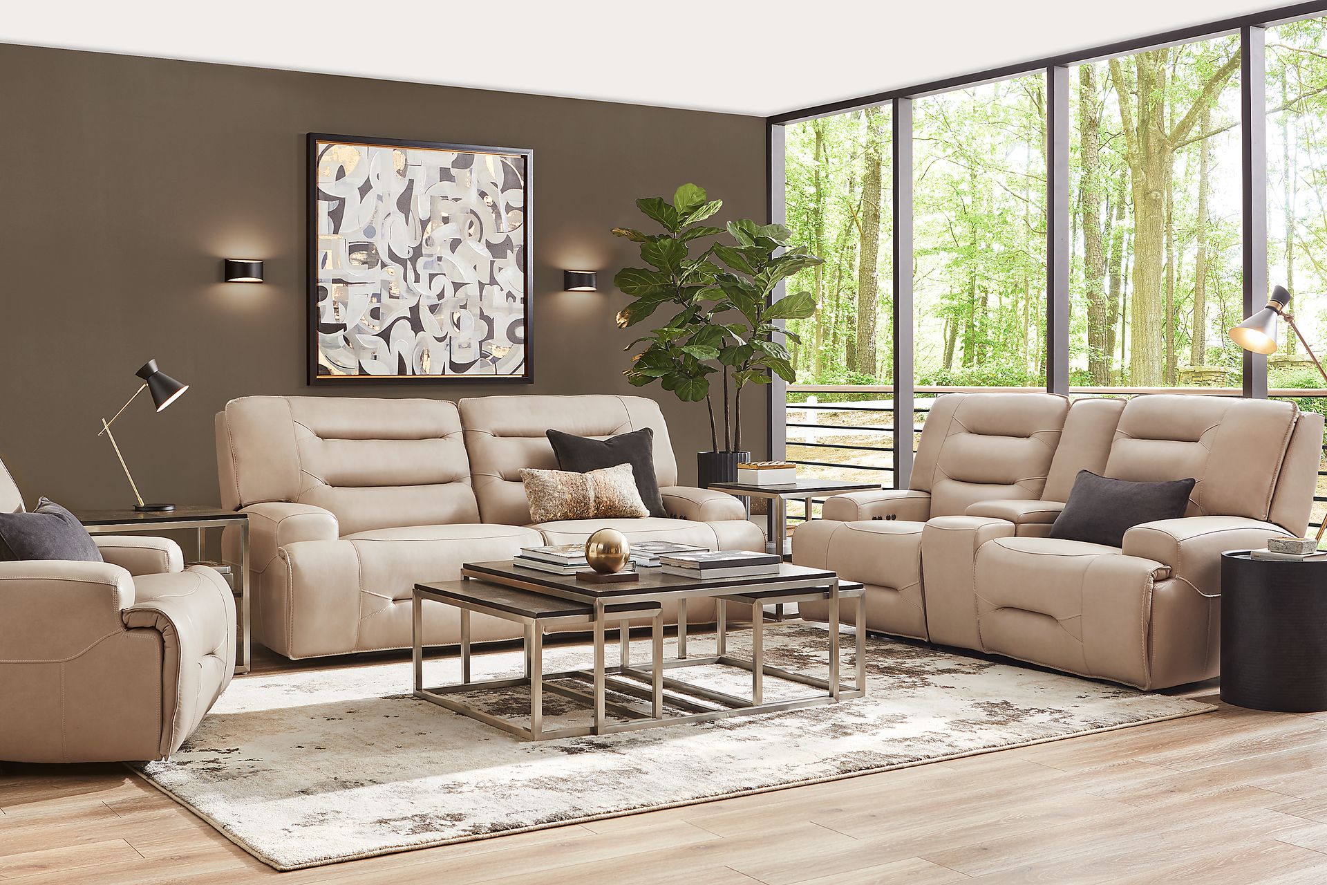 Farona Ivory Leather 3 Pc Dual Power Reclining Living Room - Image 1