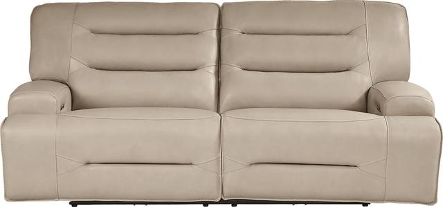 Farona Ivory Leather Dual Power Reclining Sofa - Thumbnail - Image 1
