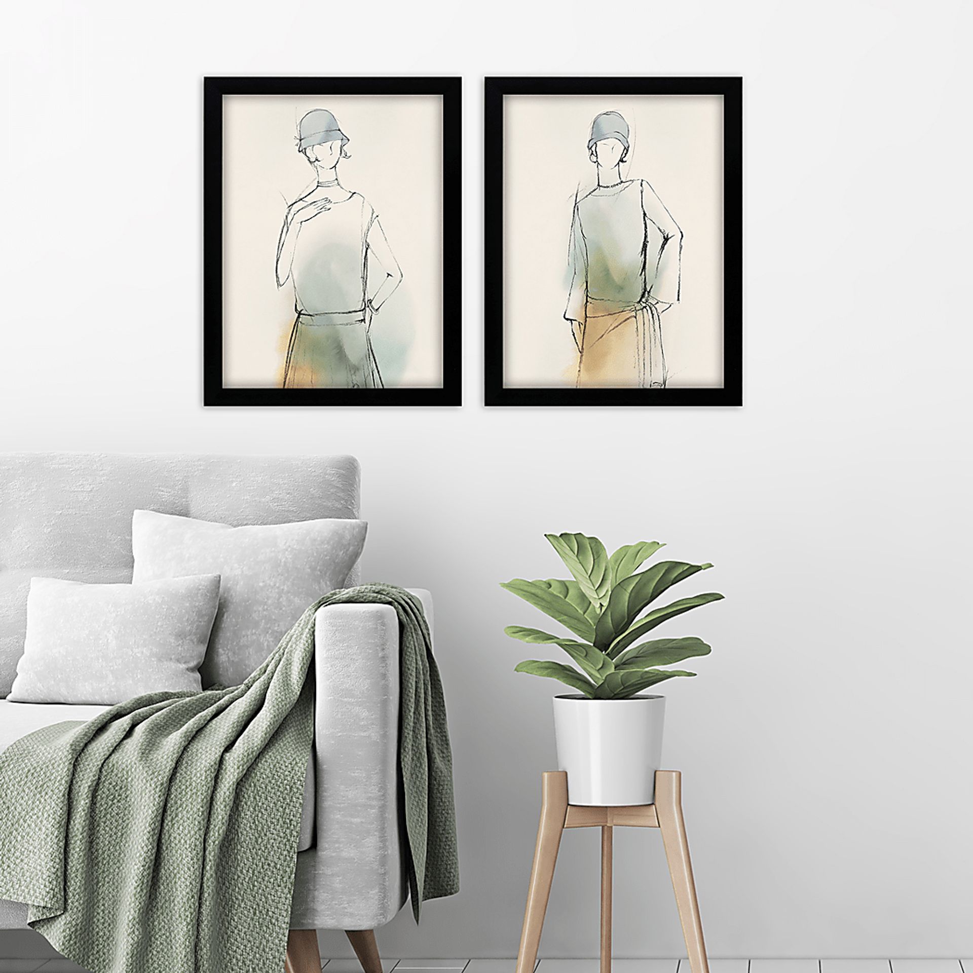 Fashion Meets Girl Beige Artwork, Set of 2 - Image 2