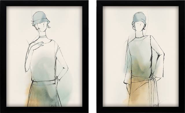 Fashion Meets Girl Beige Artwork, Set of 2 - Thumbnail - Image 1