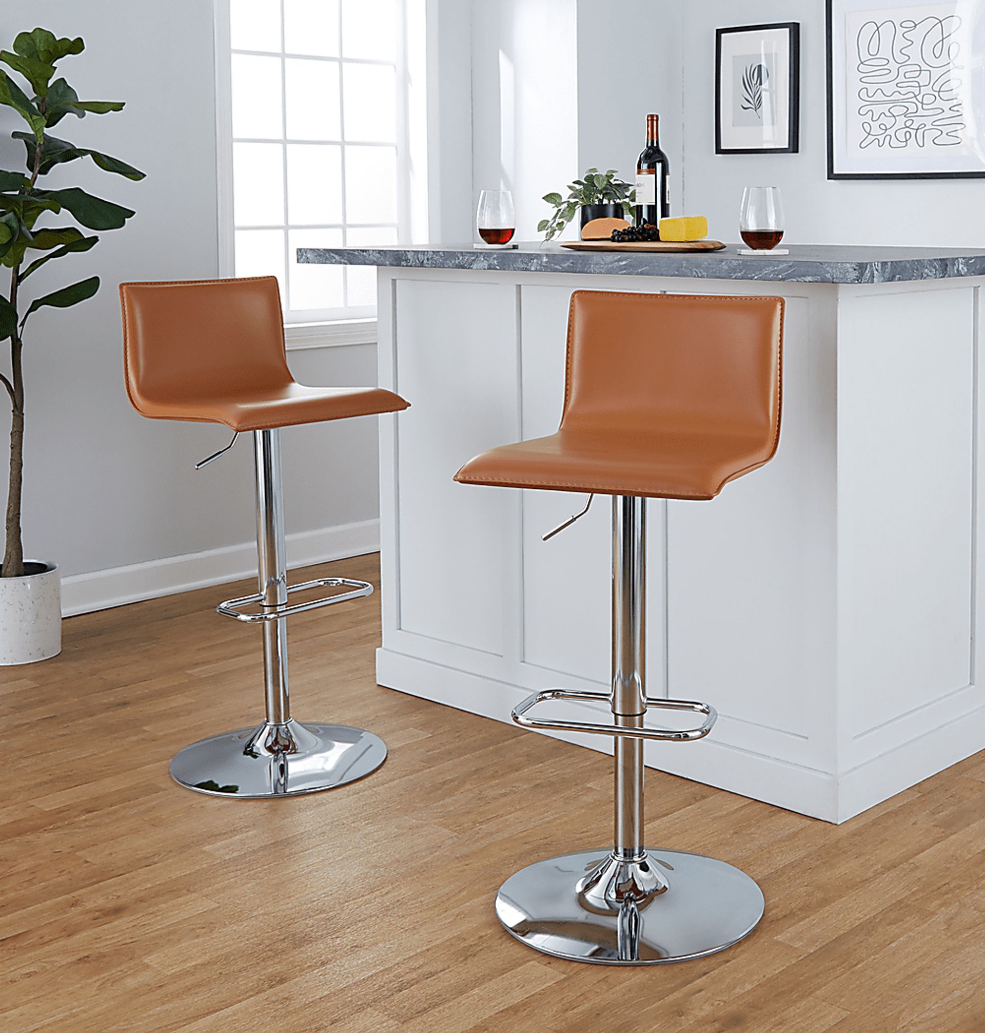 Fassitt III Camel Adjustable Swivel Barstool, Set of 2 - Image 2