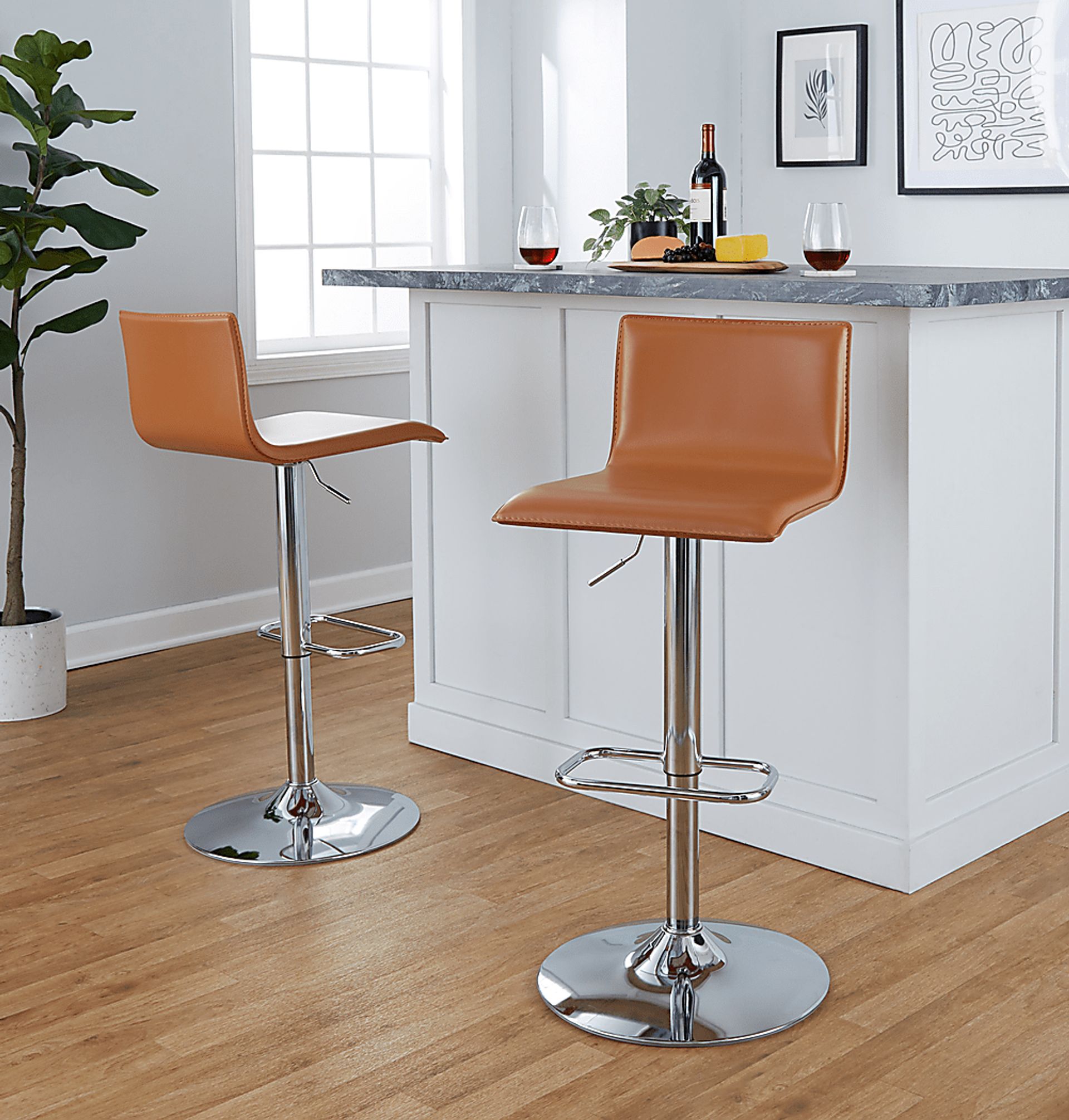 Fassitt III Camel Adjustable Swivel Barstool, Set of 2 - Image 3