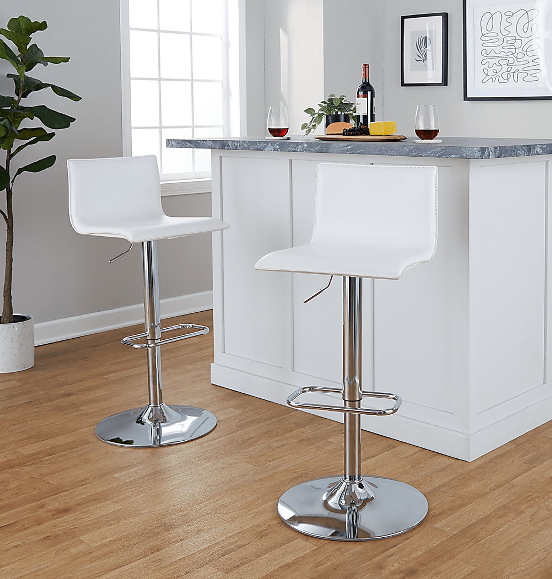 Fassitt III White Adjustable Swivel Barstool, Set of 2 - Image 2