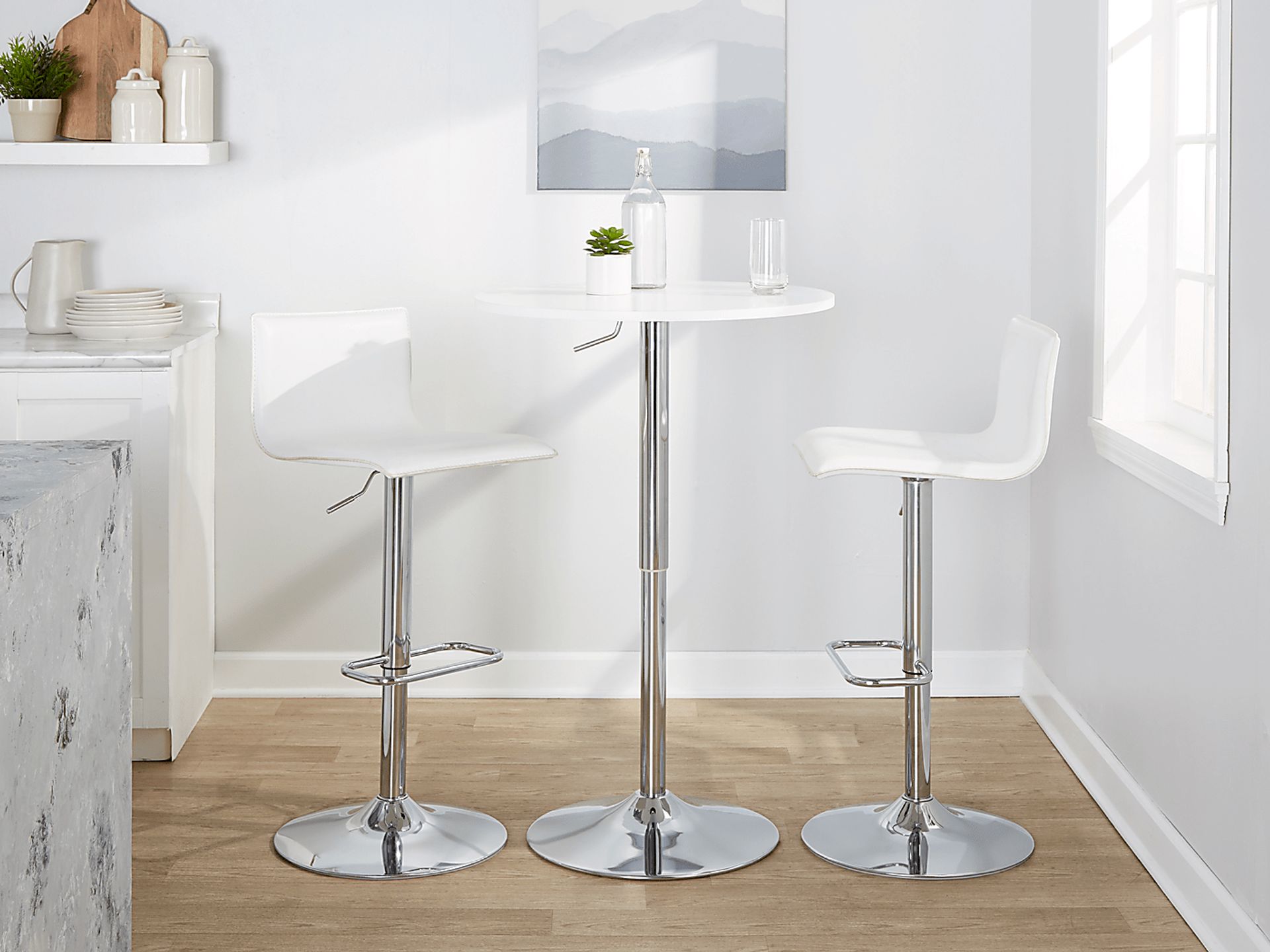 Fassitt III White Adjustable Swivel Barstool, Set of 2 - Image 5