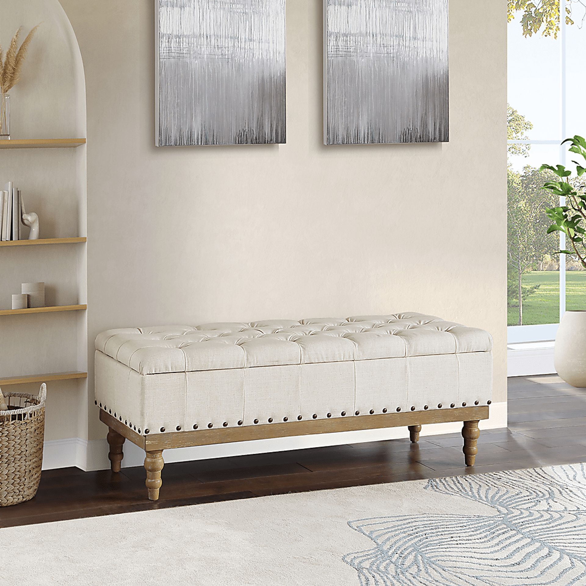 Fauz Beige Storage Bench - Image 2