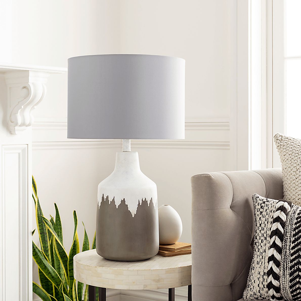 Feather Point Gray Lamp