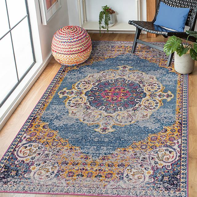 Feijia Blue/Orange 7'6 x 9'6 Rug - Thumbnail - Image 2
