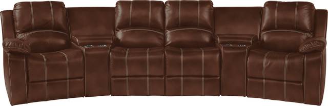 Fenway Heights Brown 5 Pc Leather Reclining Sectional - Thumbnail - Image 1
