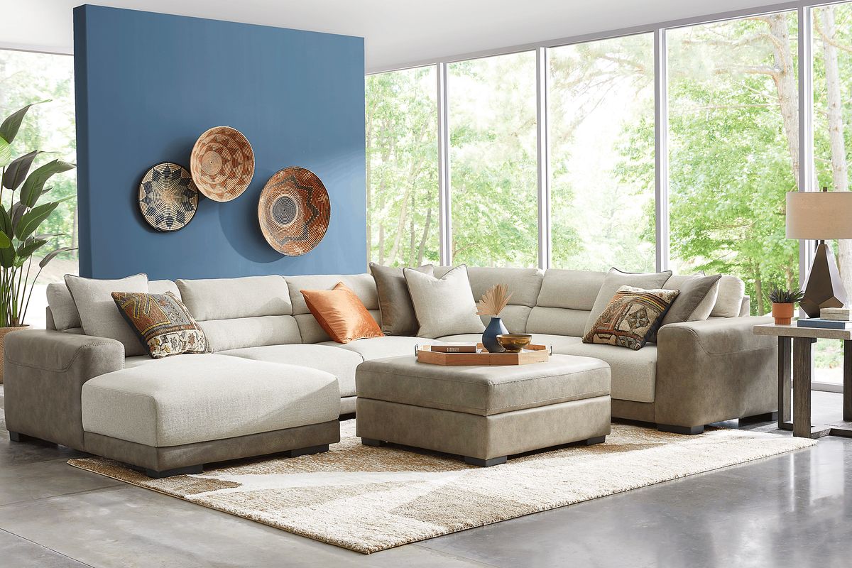 Fermont 7 Pc Beige Woven Living Room Set With 4 Pc Left Arm Chaise ...