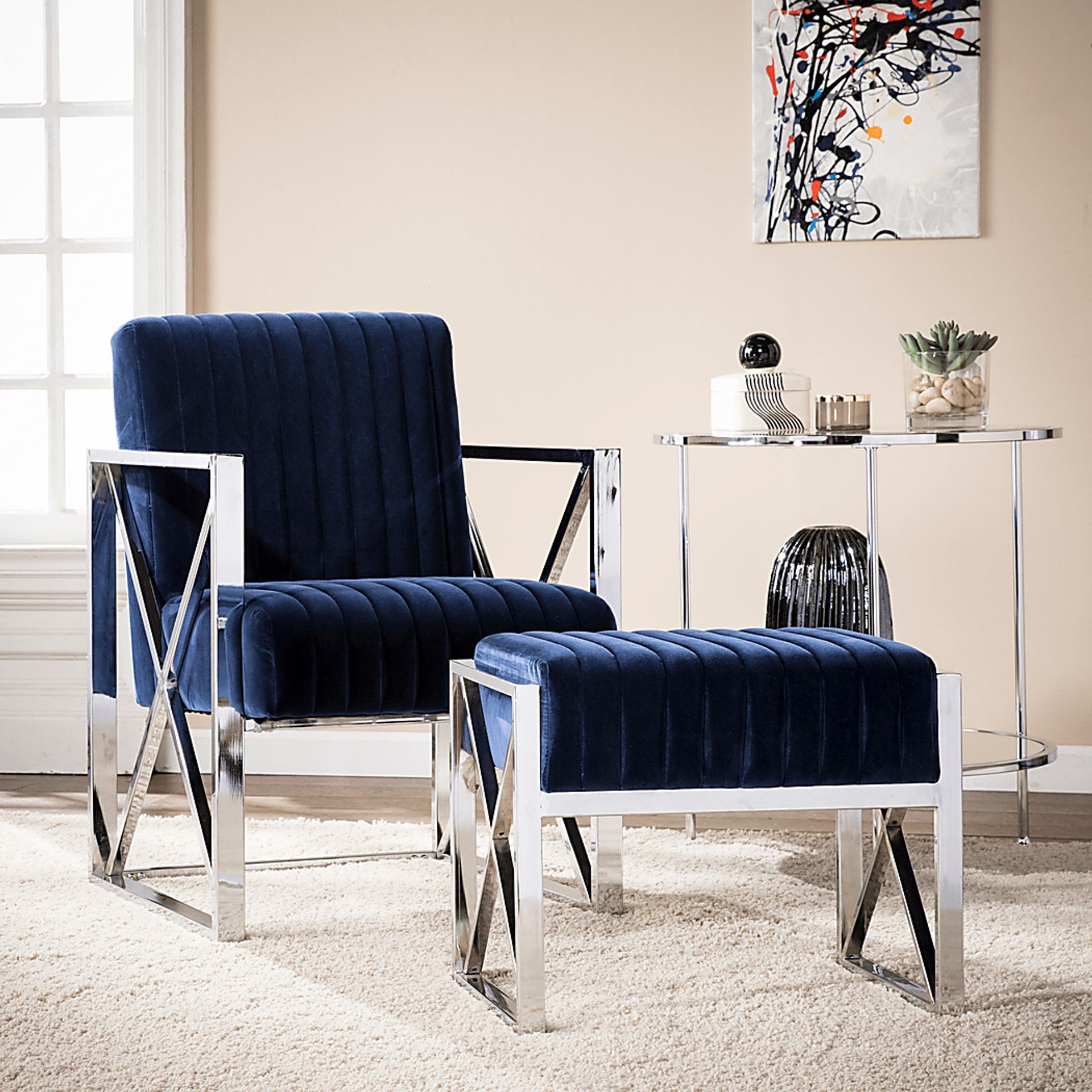 Fetteressa Blue Accent Chair & Ottoman - Image 2