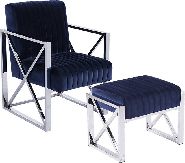 Fetteressa Blue Accent Chair & Ottoman - Thumbnail - Image 1