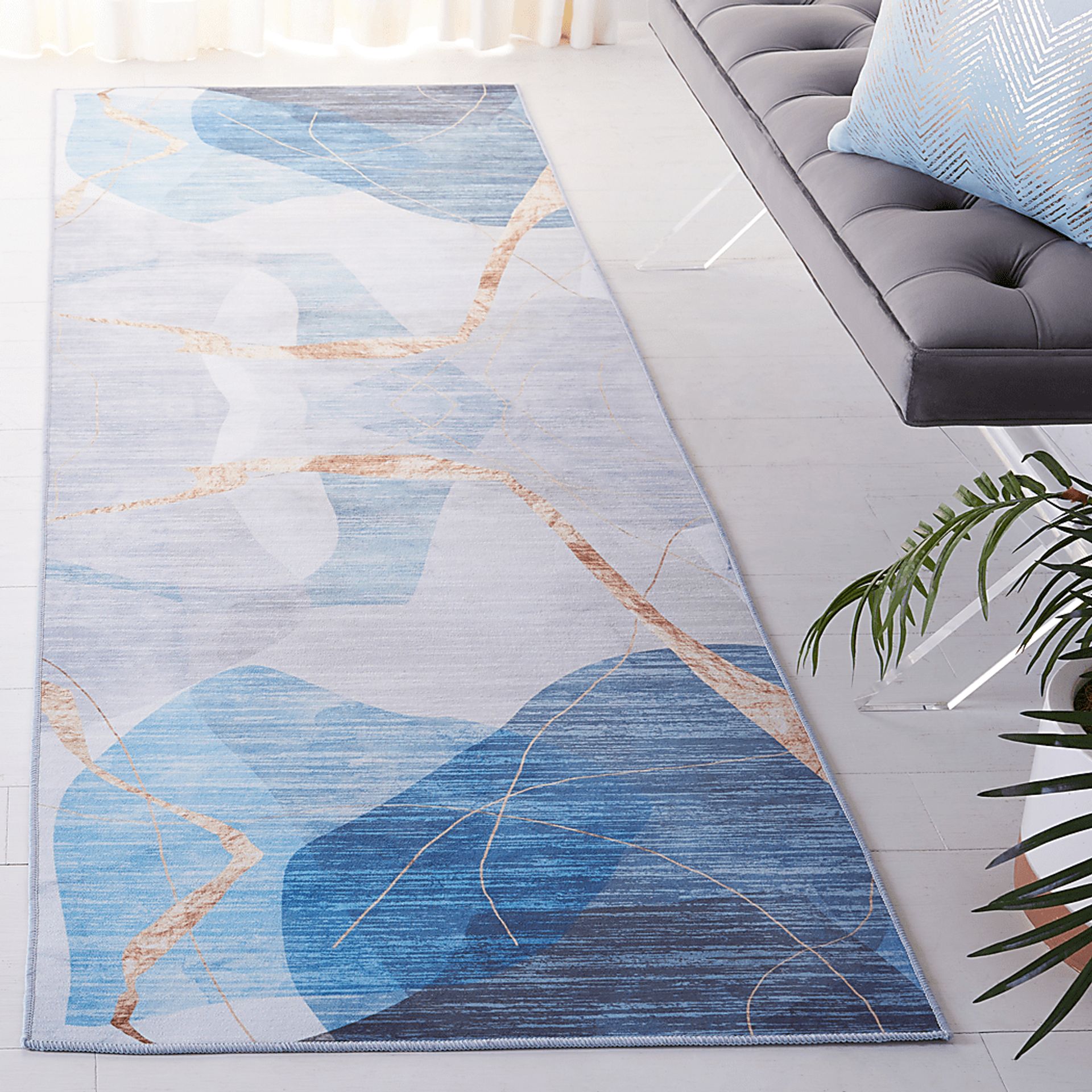 Fician Blue/Gold 2'6 x 8' Runner Rug - Image 2
