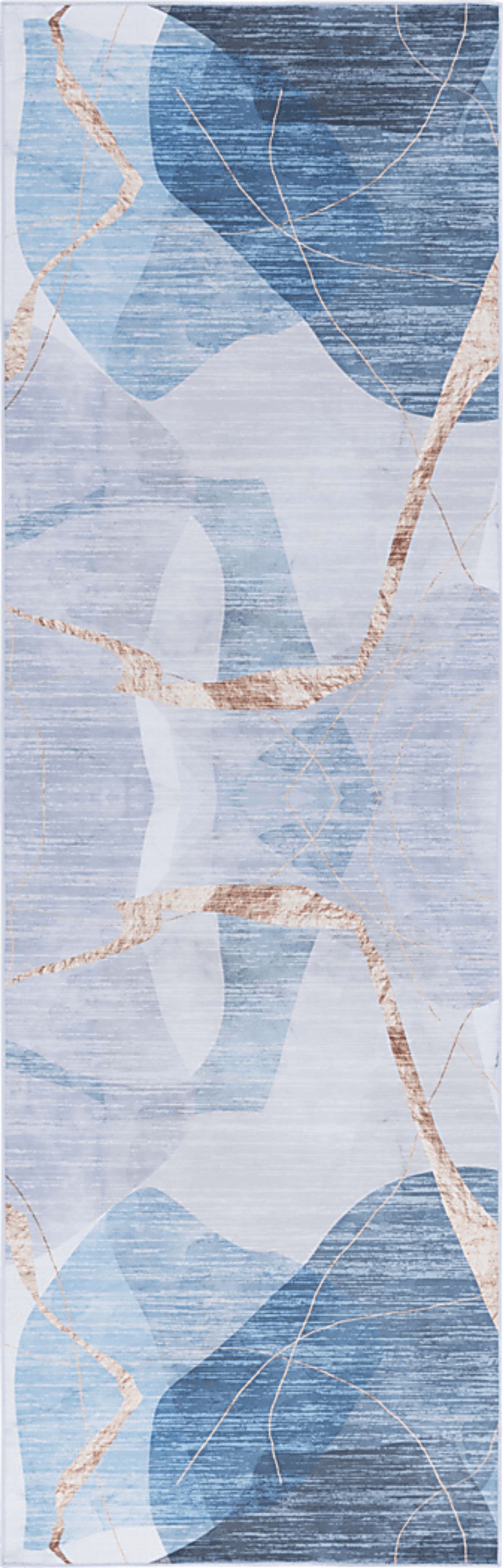 Fician Blue/Gold 2'6 x 8' Runner Rug - Image 1