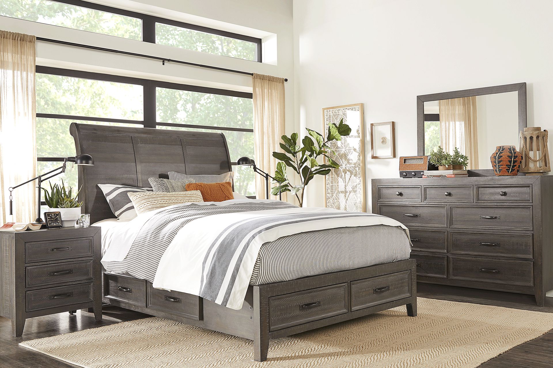 Finlay Espresso 7 Pc King Sleigh Bedroom with Storage - Image 1
