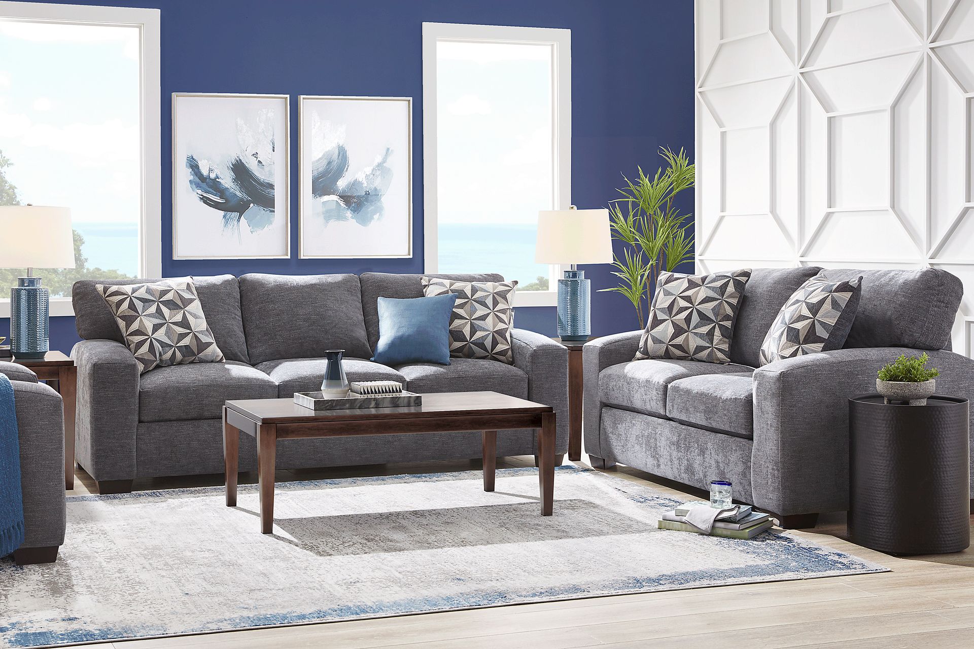 Finley Point Granite 7 Pc Living Room with Gel Foam Sleeper Sofa - Image 1