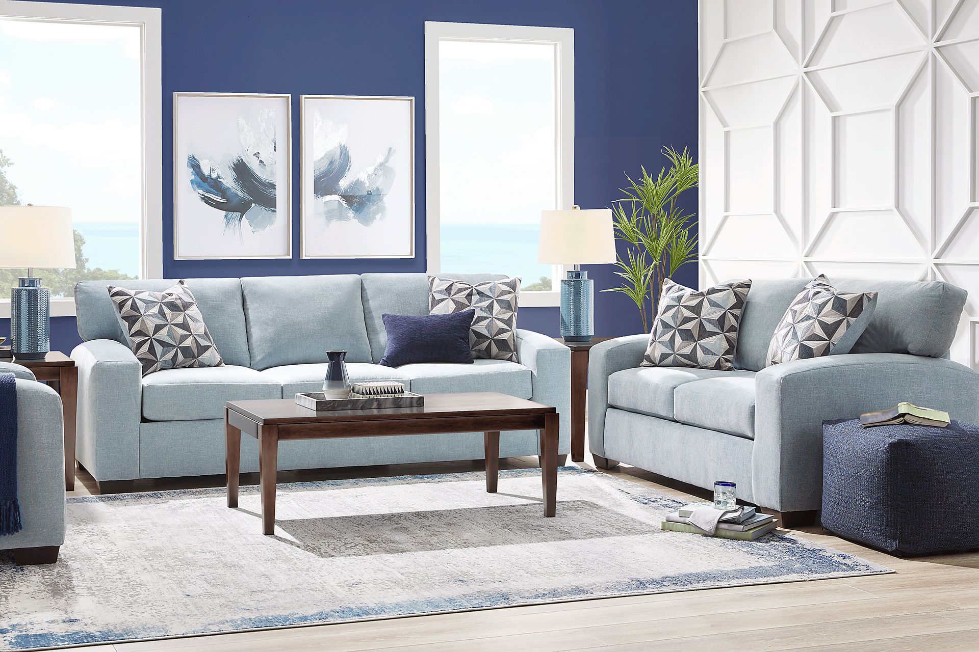 Finley Point Seafoam 7 Pc Living Room with Gel Foam Sleeper Sofa - Image 1