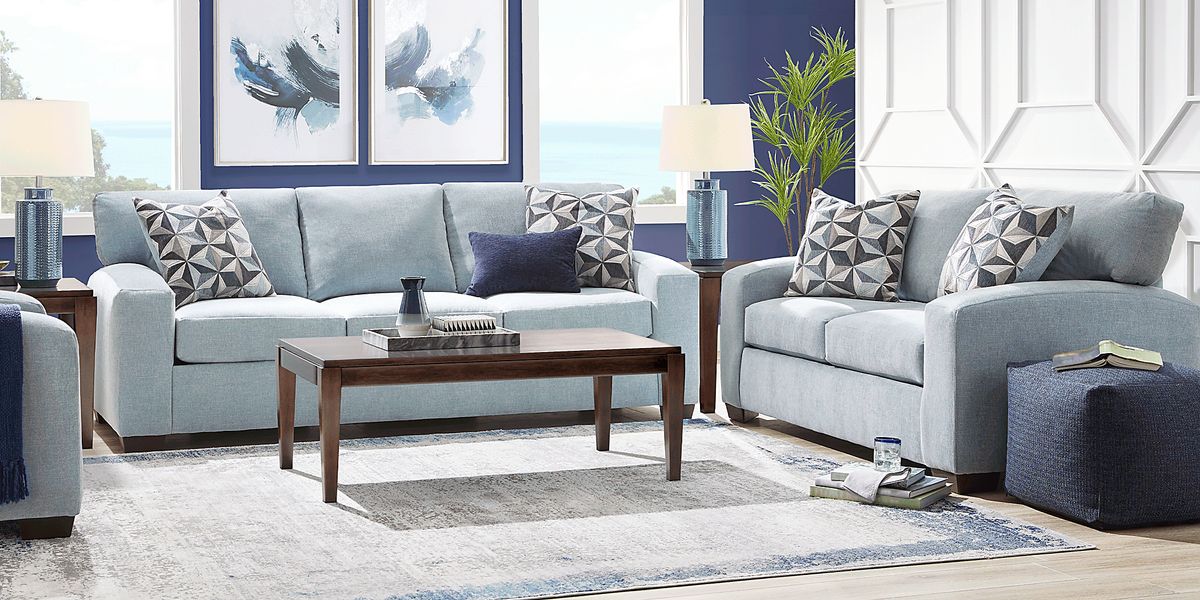 Finley Point Seafoam 7 Pc Living Room with Sleeper Sofa - Rooms To Go