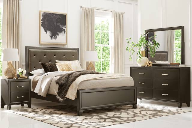 First Avenue Charcoal 3 Pc Queen Upholstered Bed - Thumbnail - Image 2