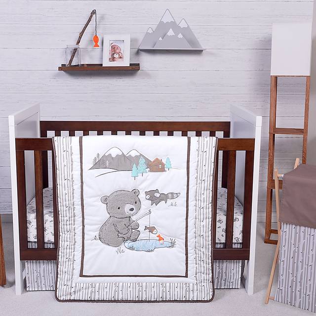 Fishing Friends Gray 3 Pc Baby Bedding Set - Thumbnail - Image 1
