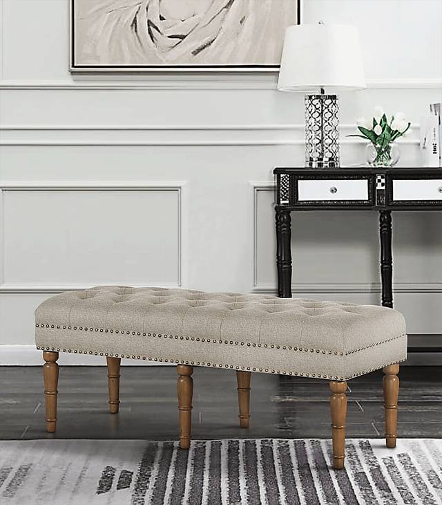 Fittonia Beige Upholstered Bench - Thumbnail - Image 3