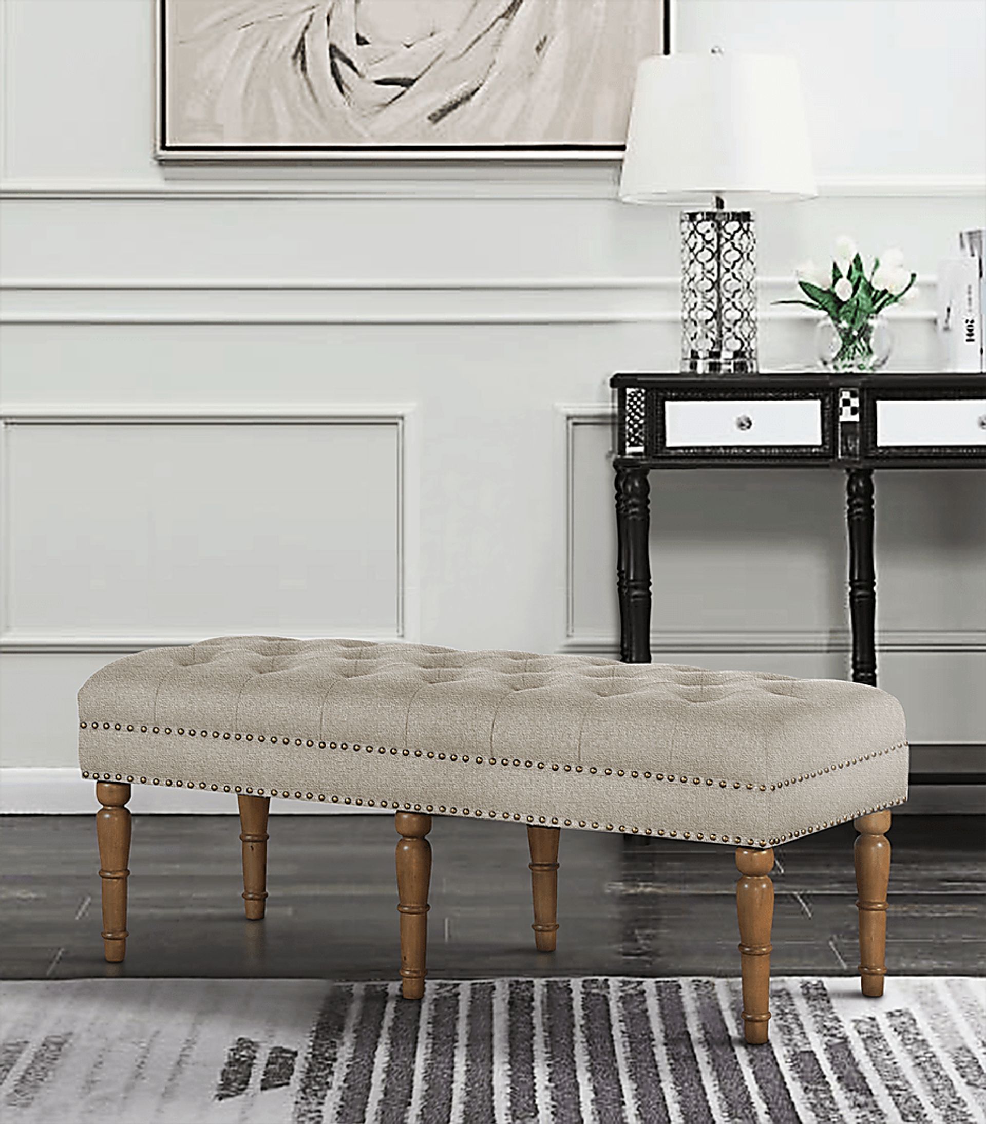 Fittonia Beige Upholstered Bench - Image 3