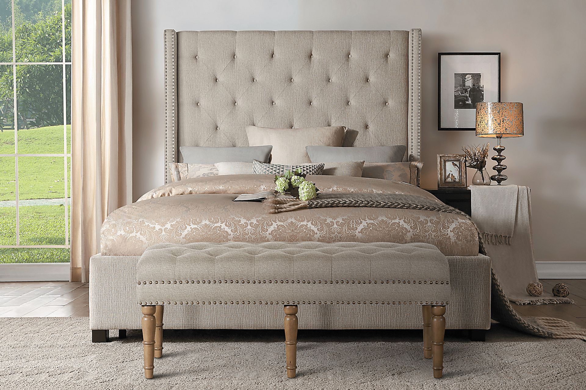 Fittonia Beige Upholstered Bench - Image 4