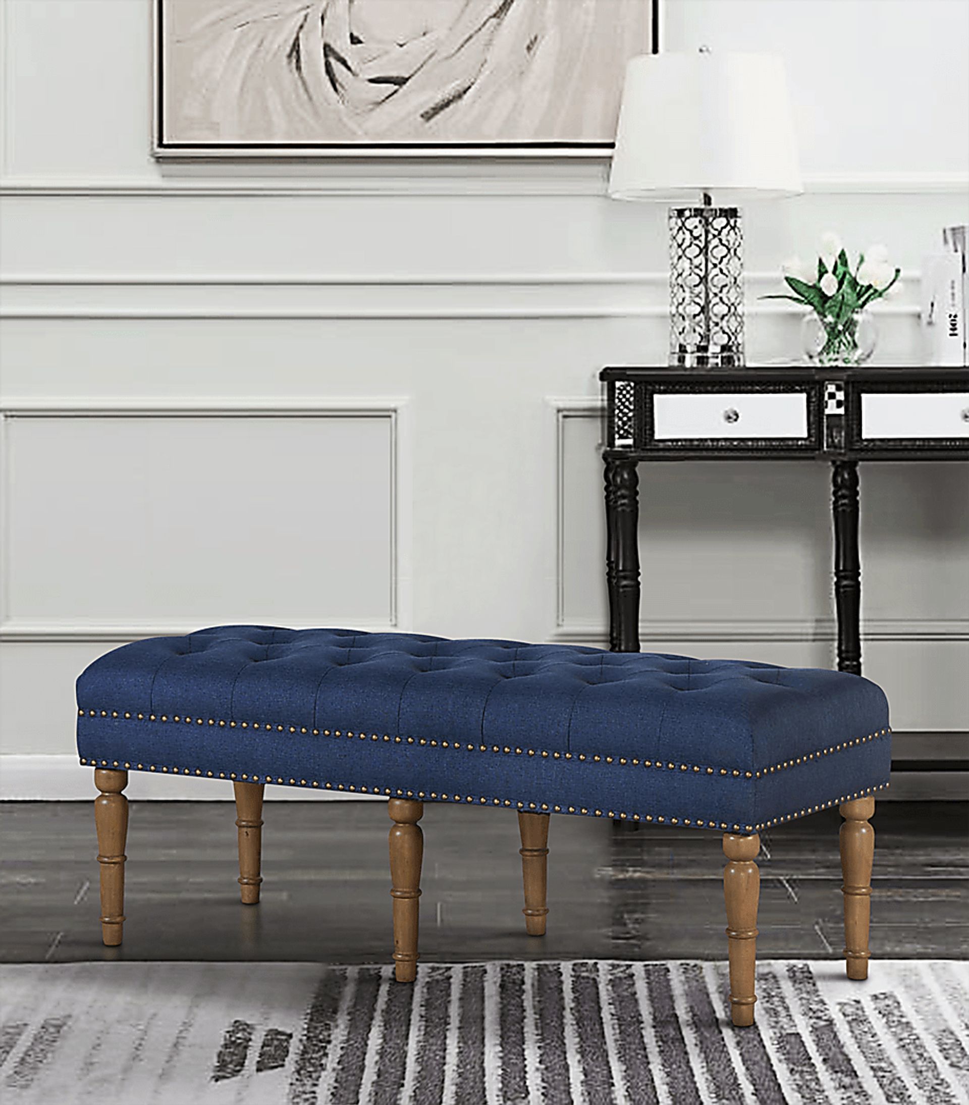 Fittonia Blue Upholstered Bench - Image 3